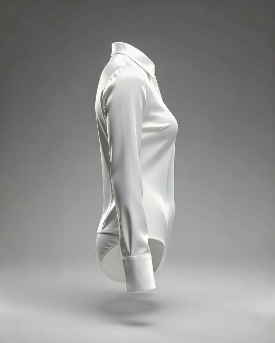 Women's Classic White Bodysuit Shirt – Long Sleeve, Tailored Fit