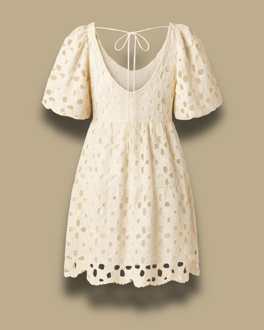 Ivory Puff Sleeve Eyelet Lace Dress