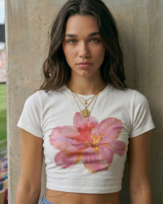 Vintage Bloom Baby Tee – Hand-Painted Floral Graphic fitted Crop Top