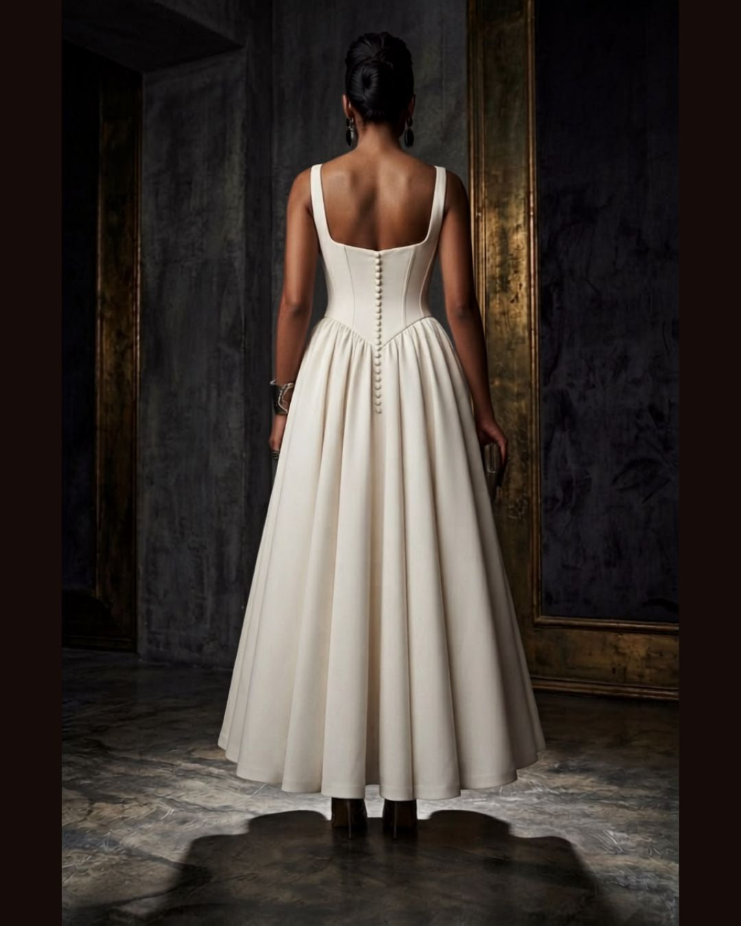 White Square Neck Fit & Flare Maxi Dress