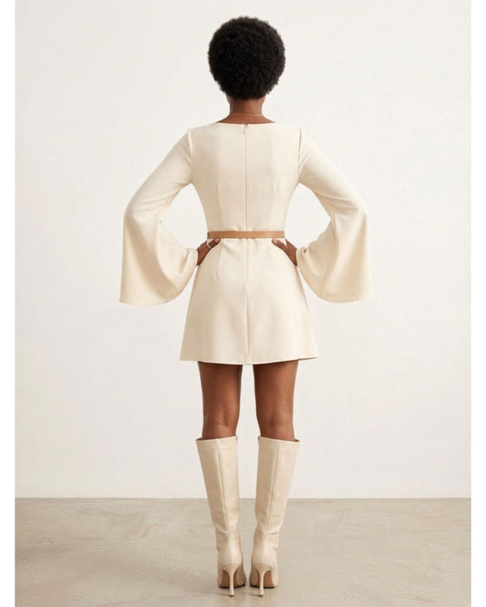 Ivory Sweetheart Bell Sleeve Mini Dress | Chic India