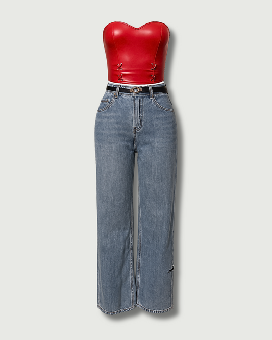 High-Waisted Wide-Leg Denim Jeans – Chic India