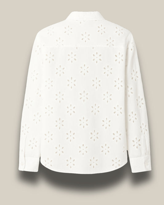 White Eyelet Cotton Shirt – Embroidered Long Sleeve Shirt for Women | Chic India
