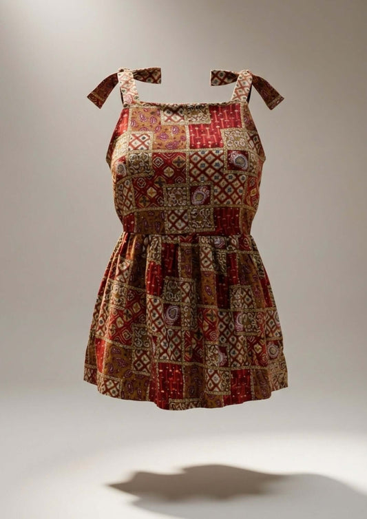 Chic India Patchwork Peplum Top patchwork design red