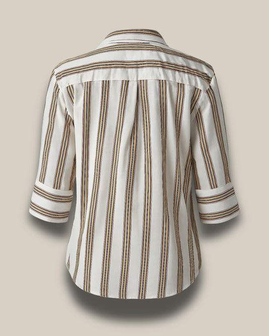 Women's Premium Striped Silk Shirt – Ivory & Cocoa