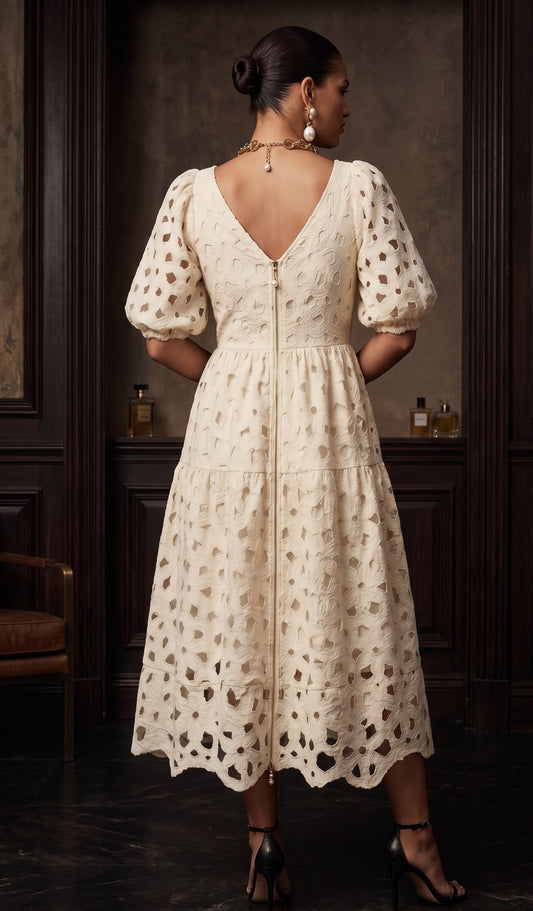 Elegant Ivory Style | Chic India Eyelet Lace Dress