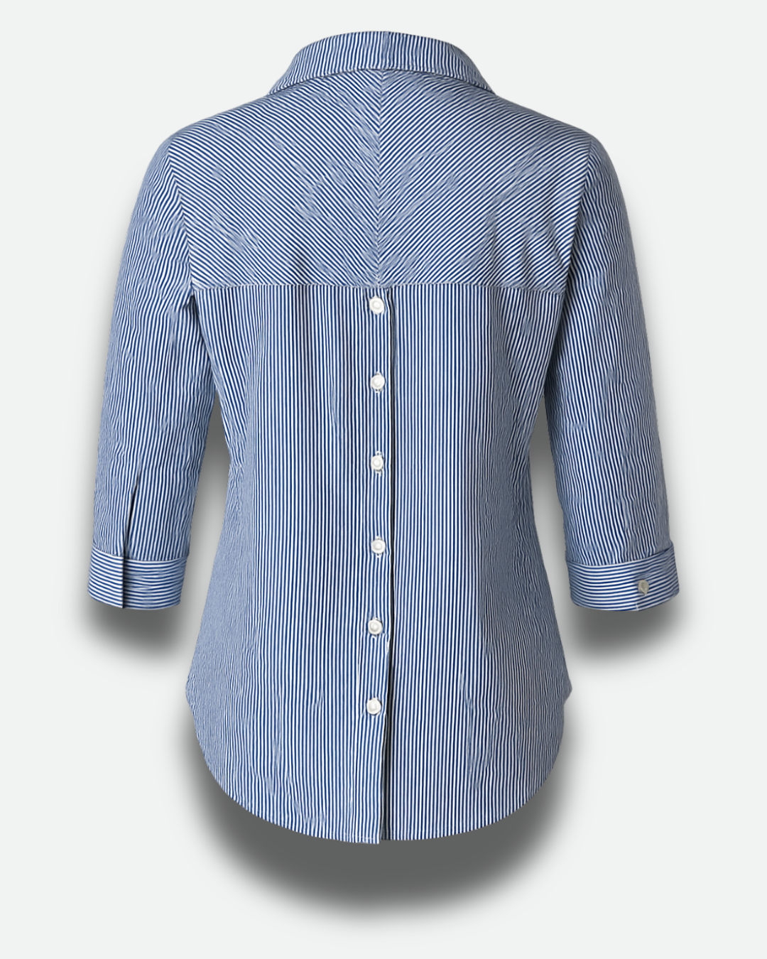 Women's Striped Button-Back Shirt with Embroidered Detail