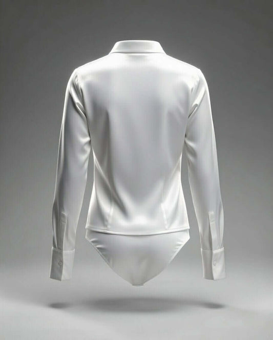 Women's Classic White Bodysuit Shirt – Long Sleeve, Tailored Fit