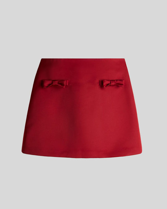 Red A-Line Mini Skirt with Front Bow Detailing | Chic India