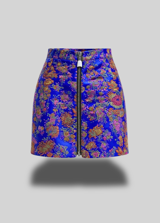 Imperial Bloom Brocade Mini Skirt – Royal Sapphire