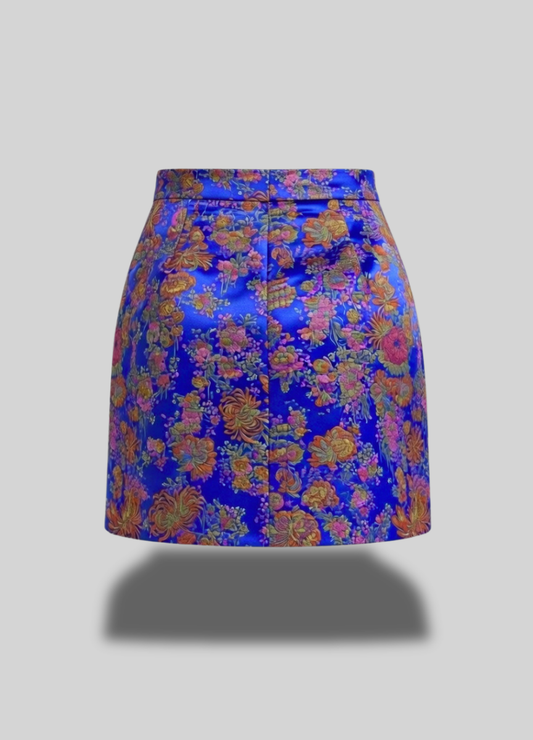 Imperial Bloom Brocade Mini Skirt – Royal Sapphire