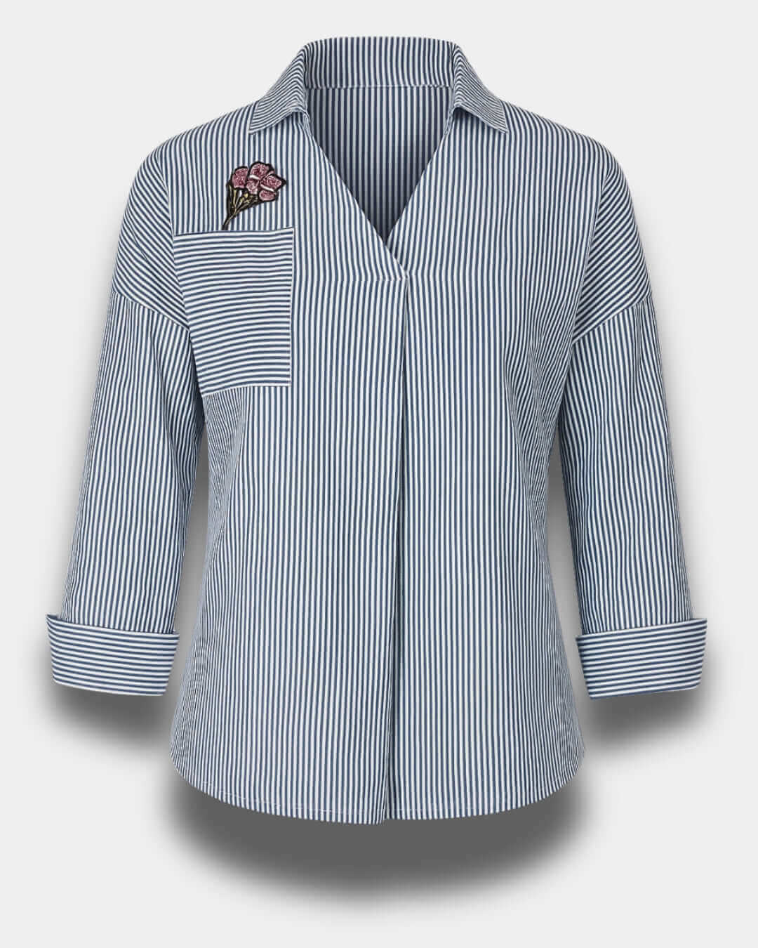 Chic India Striped Cotton Shirt floral embroidery