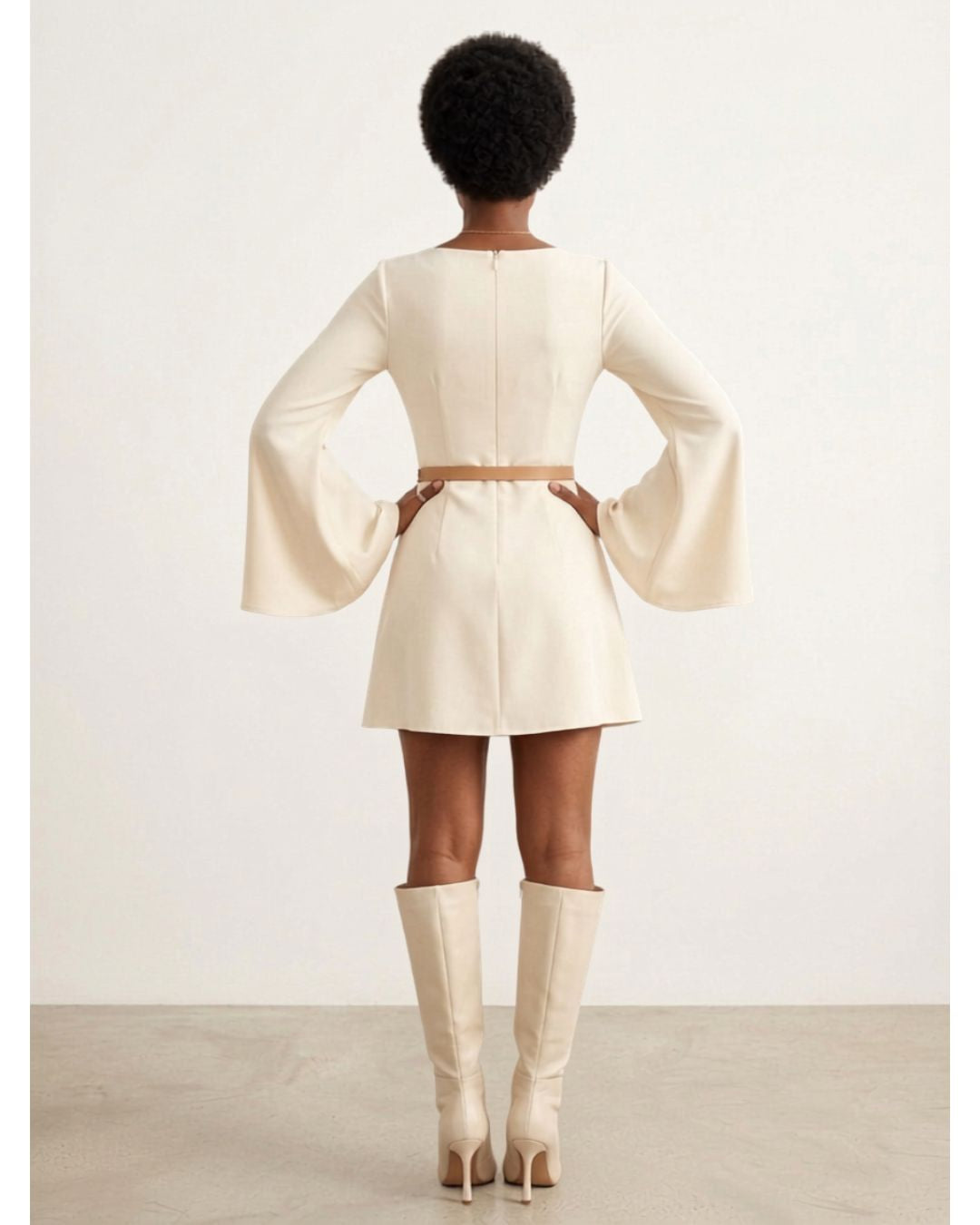 Ivory Sweetheart Bell Sleeve Mini Dress | Chic India
