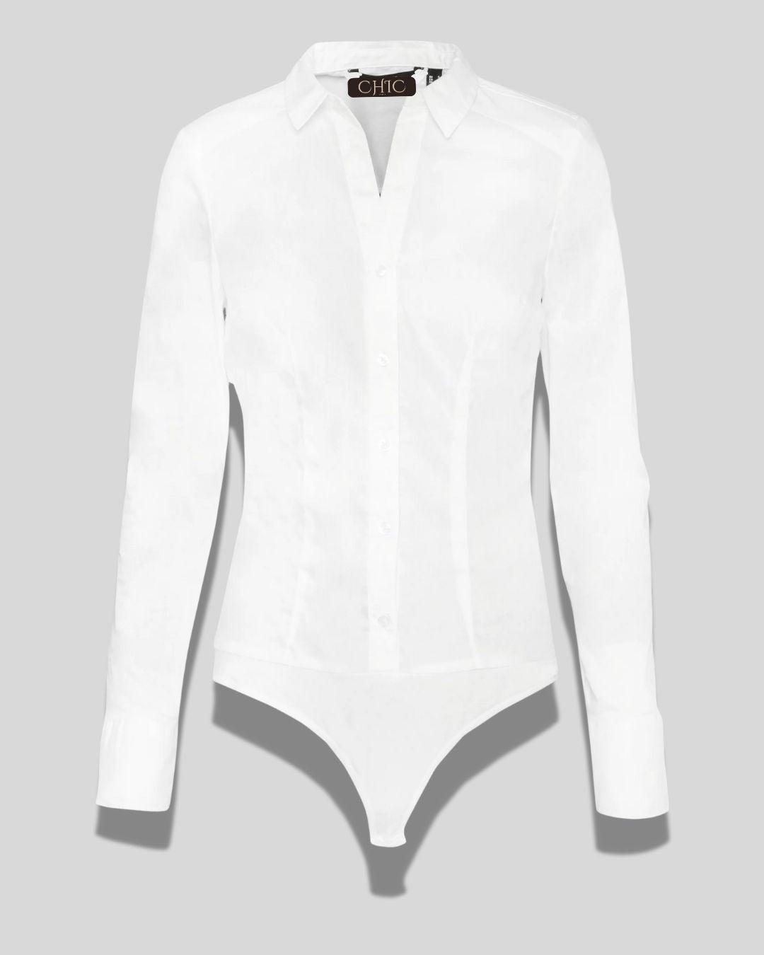 Women's Classic White Bodysuit Shirt – Long Sleeve, Tailored Fit