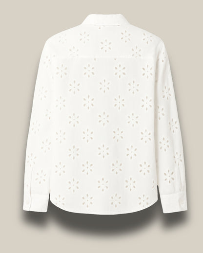 White Eyelet Cotton Shirt – Embroidered Long Sleeve Shirt for Women | Chic India