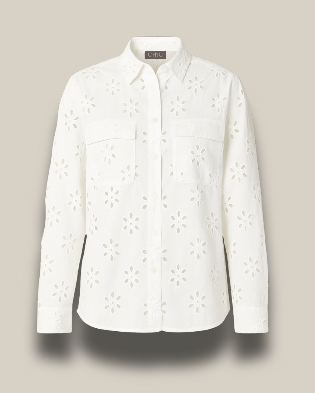 White Eyelet Cotton Shirt – Embroidered Long Sleeve Shirt for Women | Chic India