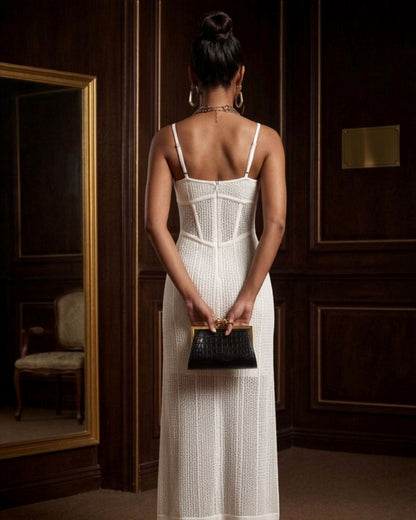 White Knit Corset Maxi Dress | Chic India