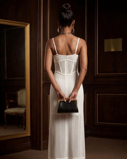 Ivory Textured Bodycon Maxi Dress