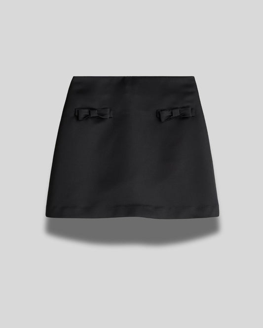 Black A-Line Mini Skirt with Front Bow Detailing | Chic India