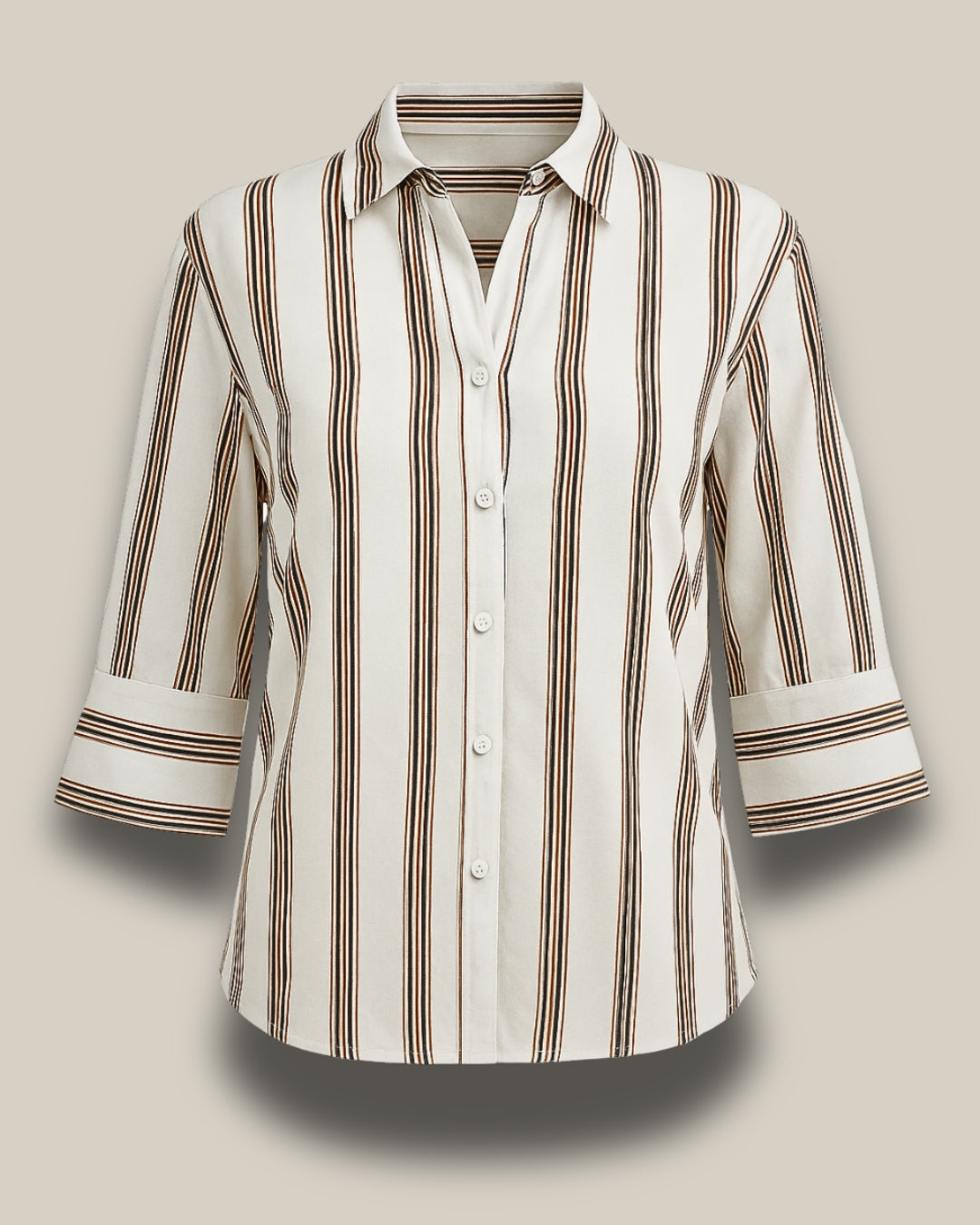 Women's Premium Striped Silk Shirt – Ivory & Cocoa
