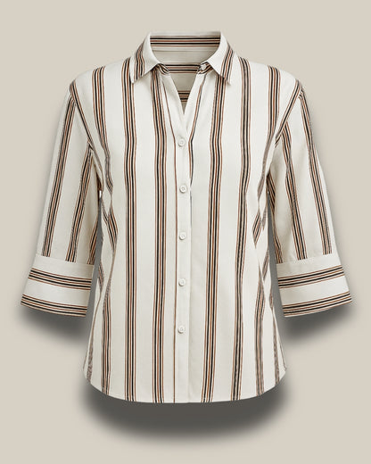 Women's Premium Striped Silk Shirt – Ivory & Cocoa