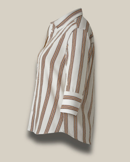 Women's Premium Striped Silk Shirt – Ivory & Cocoa