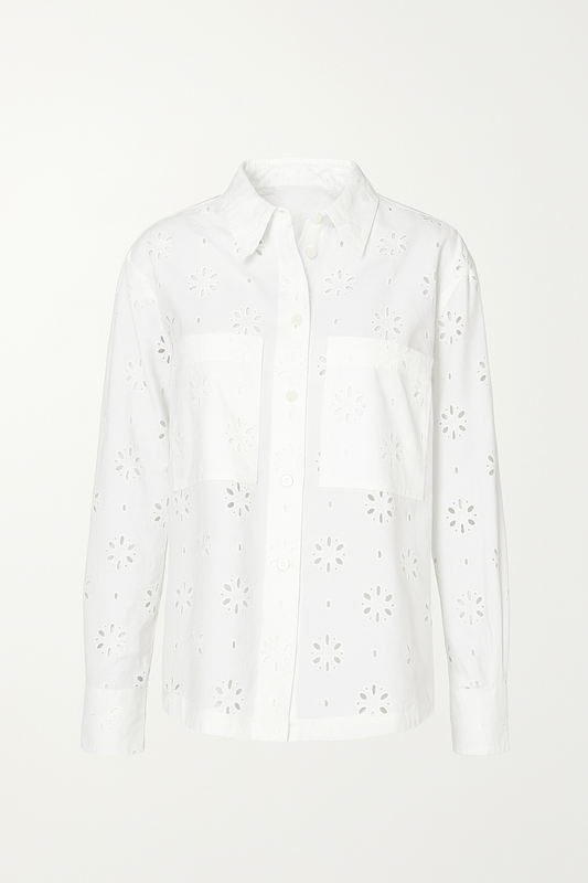White Eyelet Cotton Shirt – Embroidered Long Sleeve Shirt for Women | Chic India