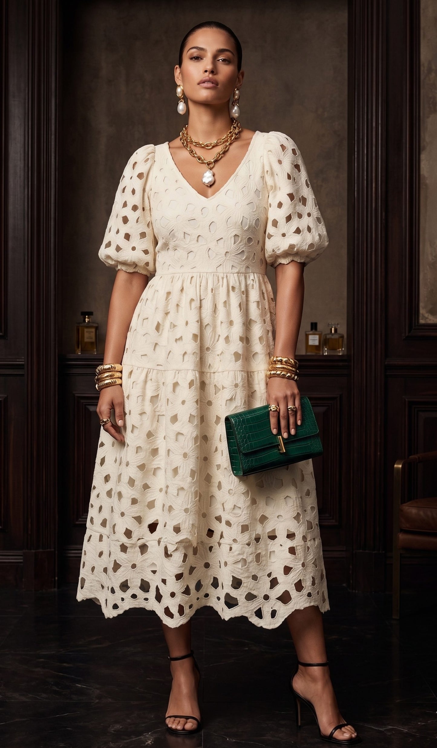 Elegant Ivory Style | Chic India Eyelet Lace Dress