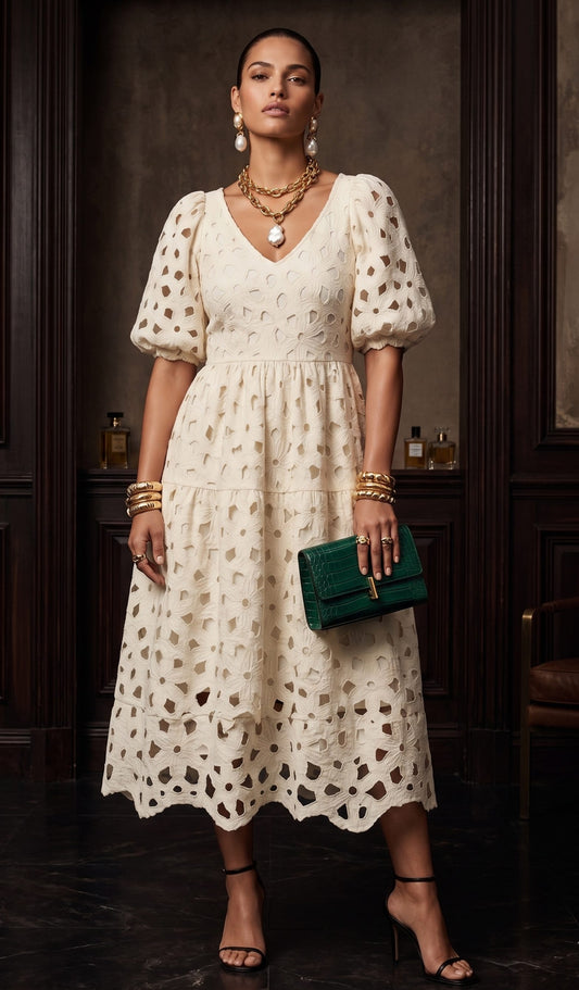 Elegant Ivory Style | Chic India Eyelet Lace Dress