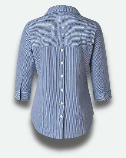 Women's Striped Button-Back Shirt with Embroidered Detail