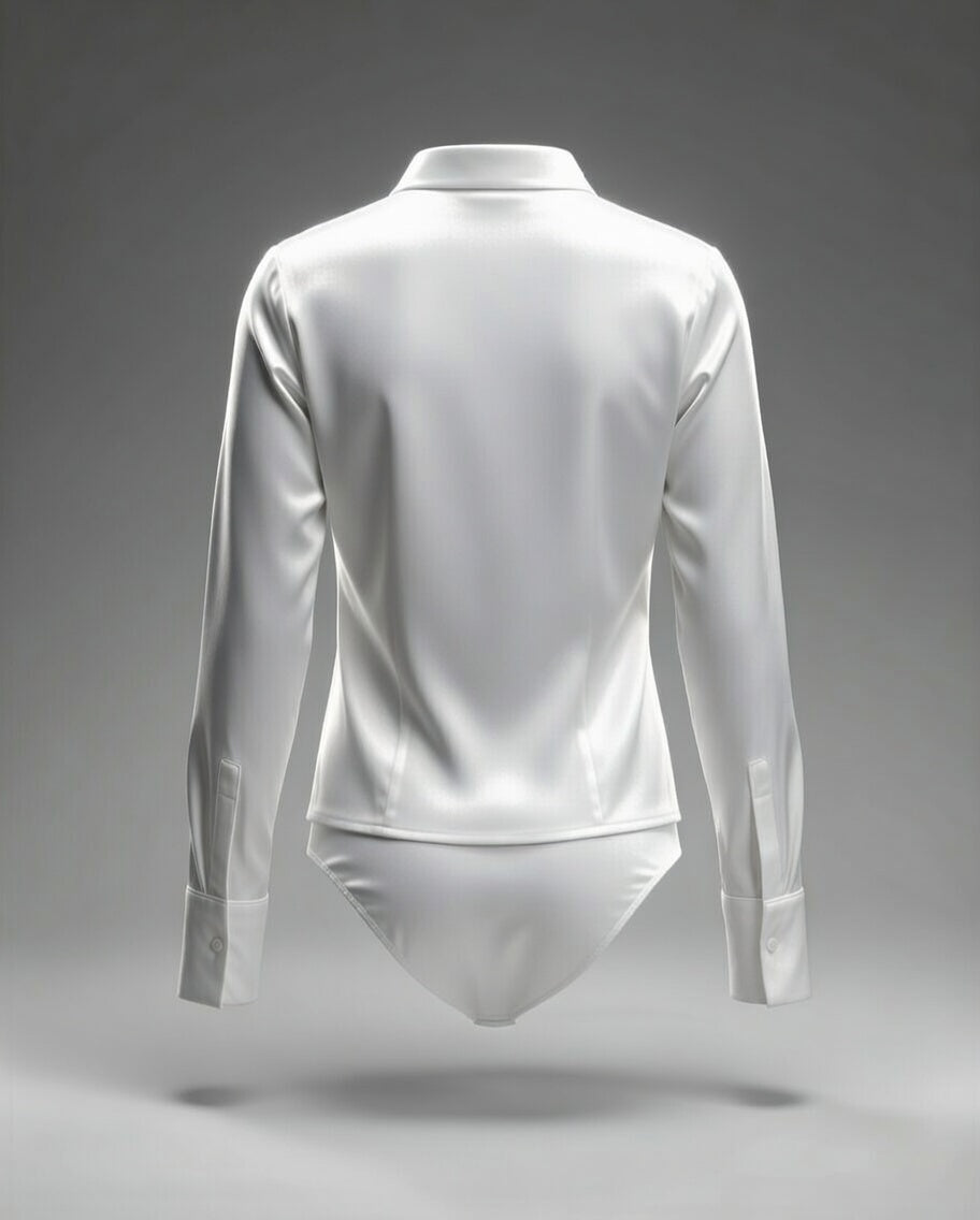 Women's Classic White Bodysuit Shirt – Long Sleeve, Tailored Fit