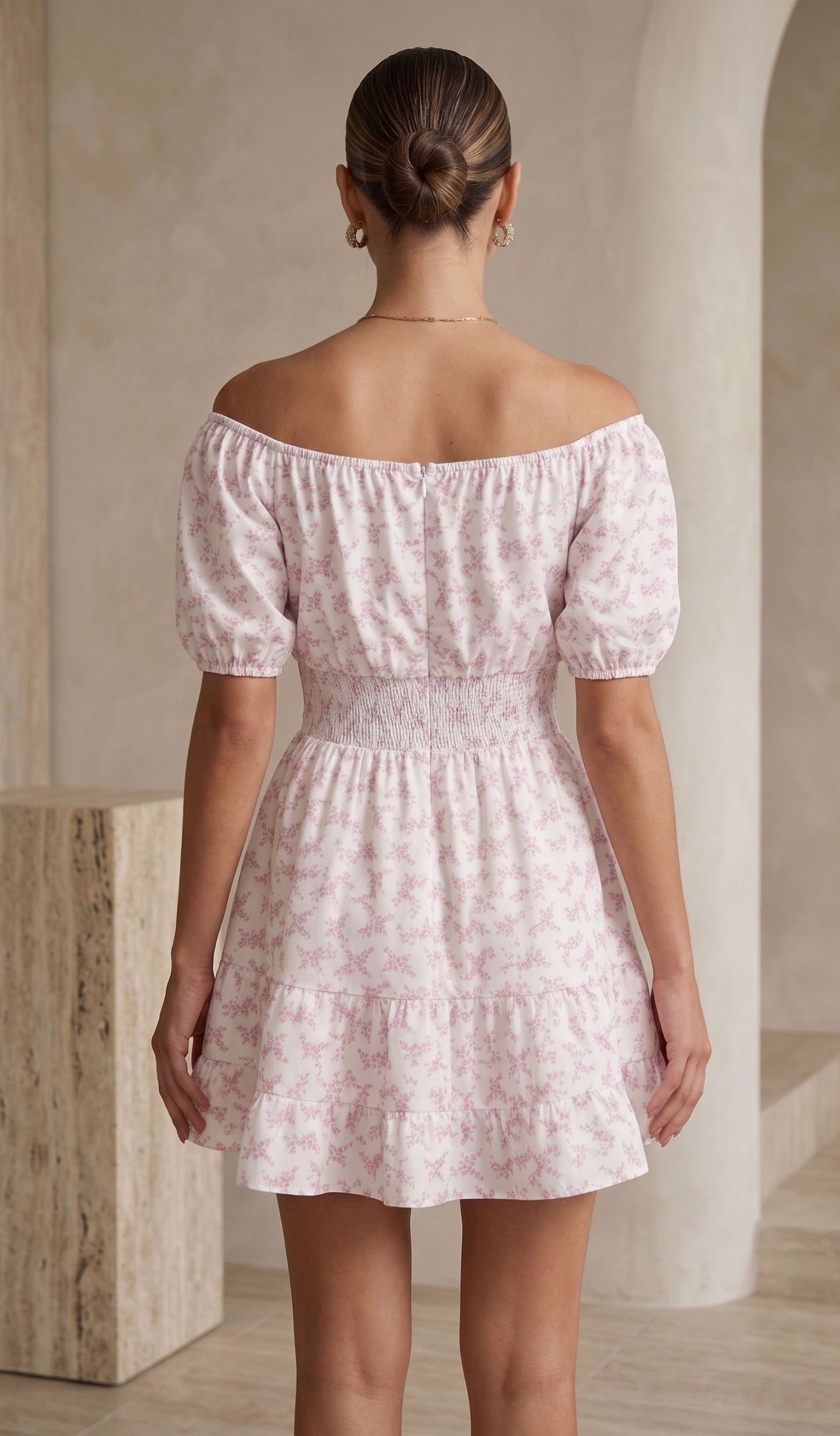 Floral Puff Sleeve Smocked Waist Mini Dress – Vintage Summer Cottage Dress